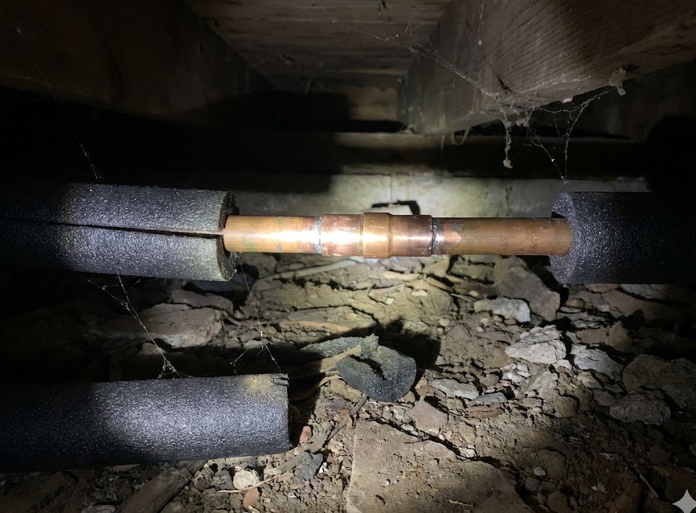 Leak repair in crawlspace